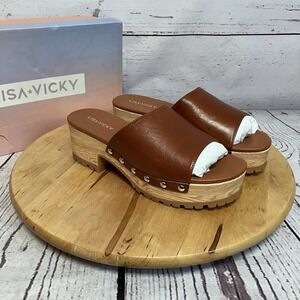 Lisa Vicky Shoes Womens Size 7M Victor Chestnut‎ Brown Leather Slide